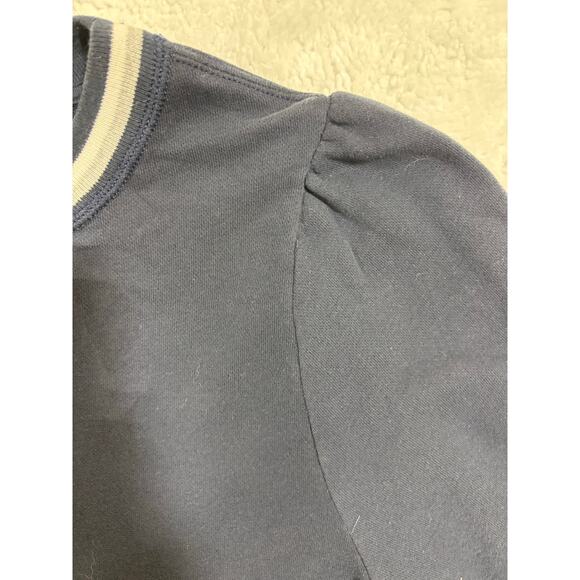 A&F Women’s Navy Crew Sweatshirt XL Puff Sleeve Cuff Stripe Trim Preppy Casual - Picture 7 of 9